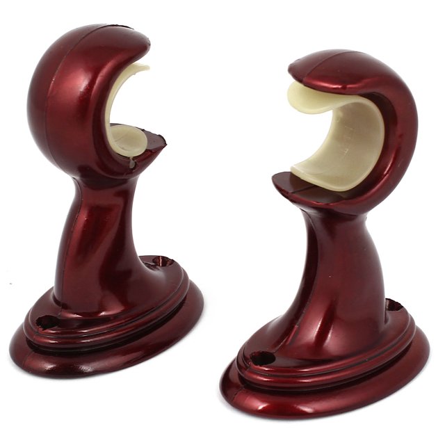 Soporte de pared para cortina de 1" de diámetro, 2 piezas, con bloqueo automático, color rojo oscuro