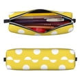 thumbnail image 2 of Pofeuu Yellow And White Polka Dot Print Leather Pencil Case, Leather Pencil Pouch Large Capacity, Big Pencil Pouch with Zipper Vintage Pen Bag Fountain Pen Holder, 2 of 7