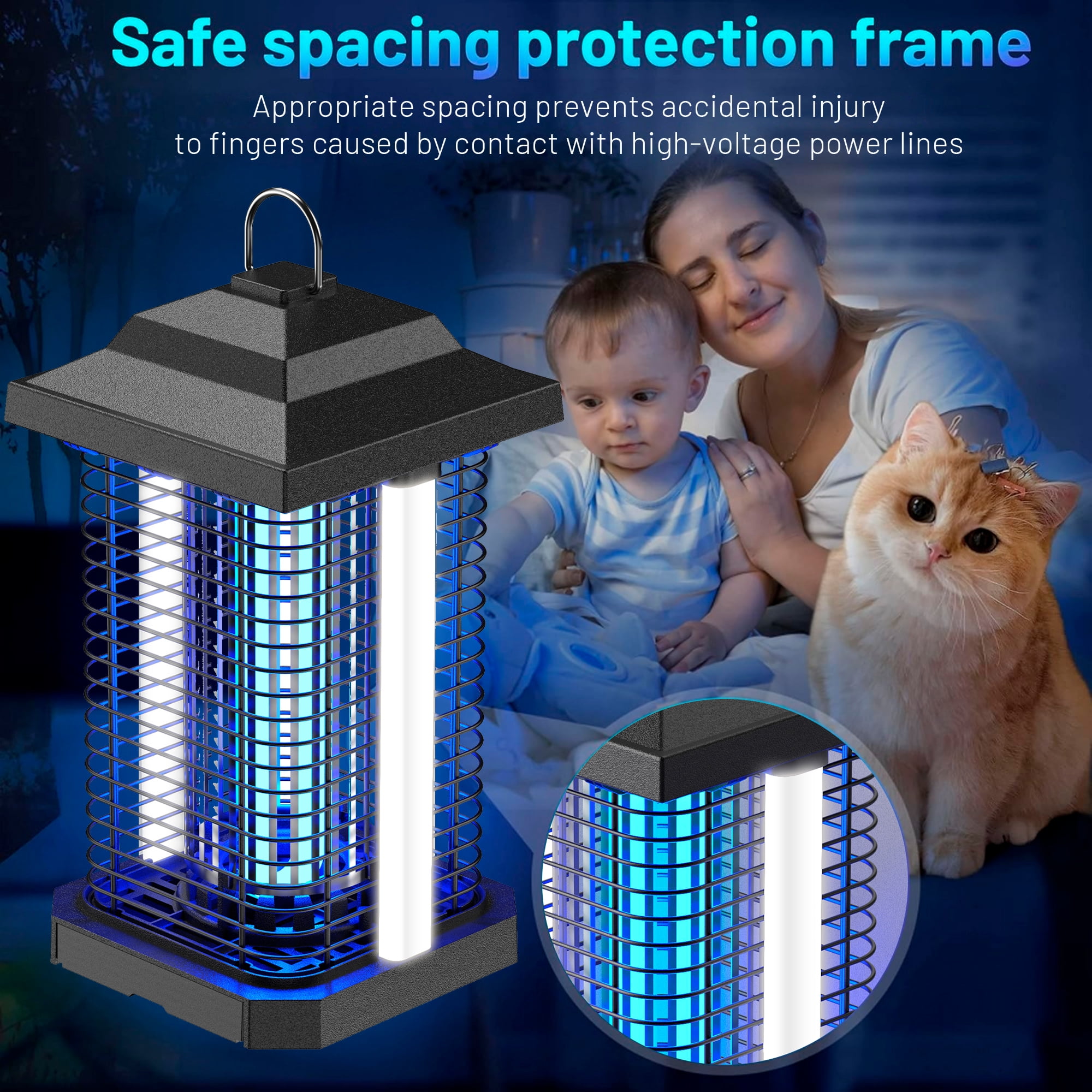 HeartGoods Bug Zapper Outdoor, 15W Power & 4200V Instant Grid Mosquito Repellent, 1/2 Acre Coverage, 3.9 ft Power Cord, Fly Trap for Patio, Backyard, Home
