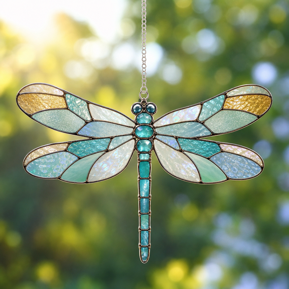 Sea Glass Dragonfly Acrylic Suncatcher Window Hanging Gift for Mom, Beachy Sun Catcher
