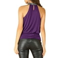 thumbnail image 3 of MODA NOVA Junior's Sequin Halter Neck Sleeveless Solid Tank Tops Purple M, 3 of 5