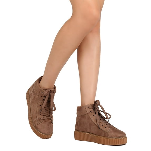 New Women Qupid Rematch-02 Faux Suede Lace Up High Top Flatform Sneaker