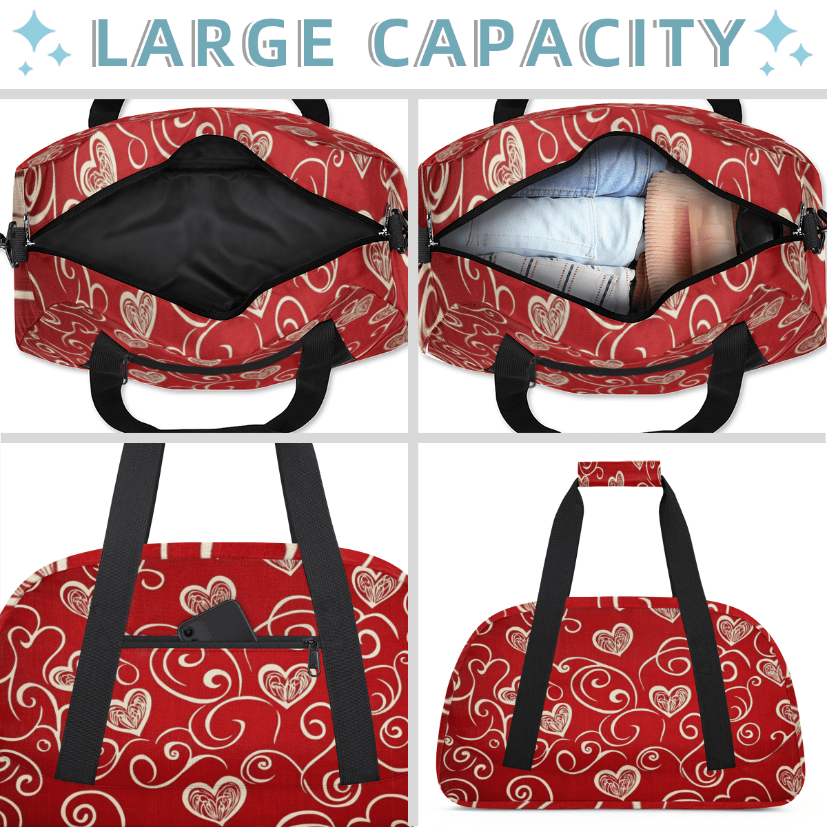 Herdesigns Red Sports Duffle Bags Travel Duffle Bag Gym Bag Heart Weekender Travel Bag Waterproof Overnight Bag Carry On Travel Tote Bag Dance Bags