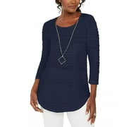 JM Women's Collection Wavy Textured Knit Top Blue Size Extra Large