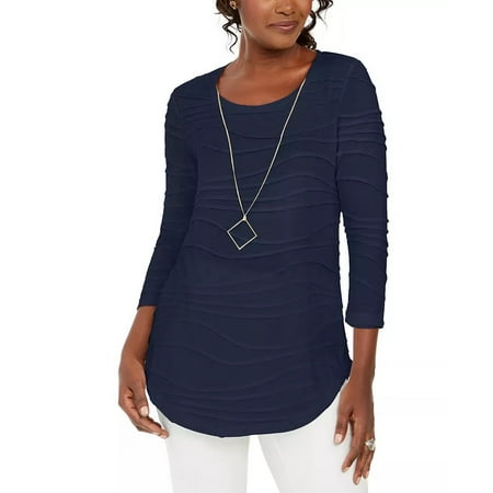 JM Women's Collection Wavy Textured Knit Top Blue Size Extra Large
