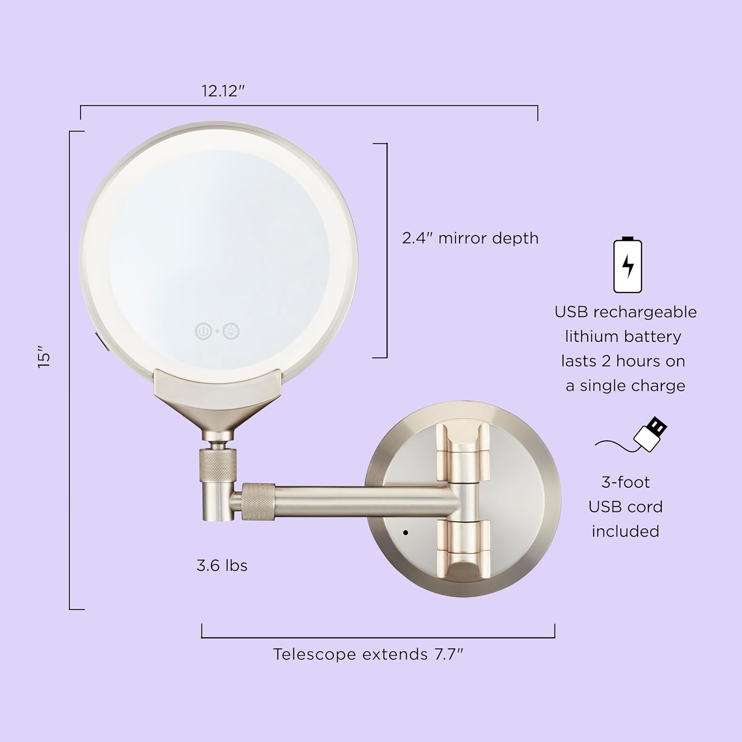 Conair Lighted Wall Mount Vanity Mirror, 1X/5X/10X Magnifying LED photo 2