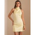 thumbnail image 3 of Womens Yellow Satin High Neck Mini Dress, Draped Backless Elegant Party Dress For Wedding Guest Or Birthday, 3 of 8