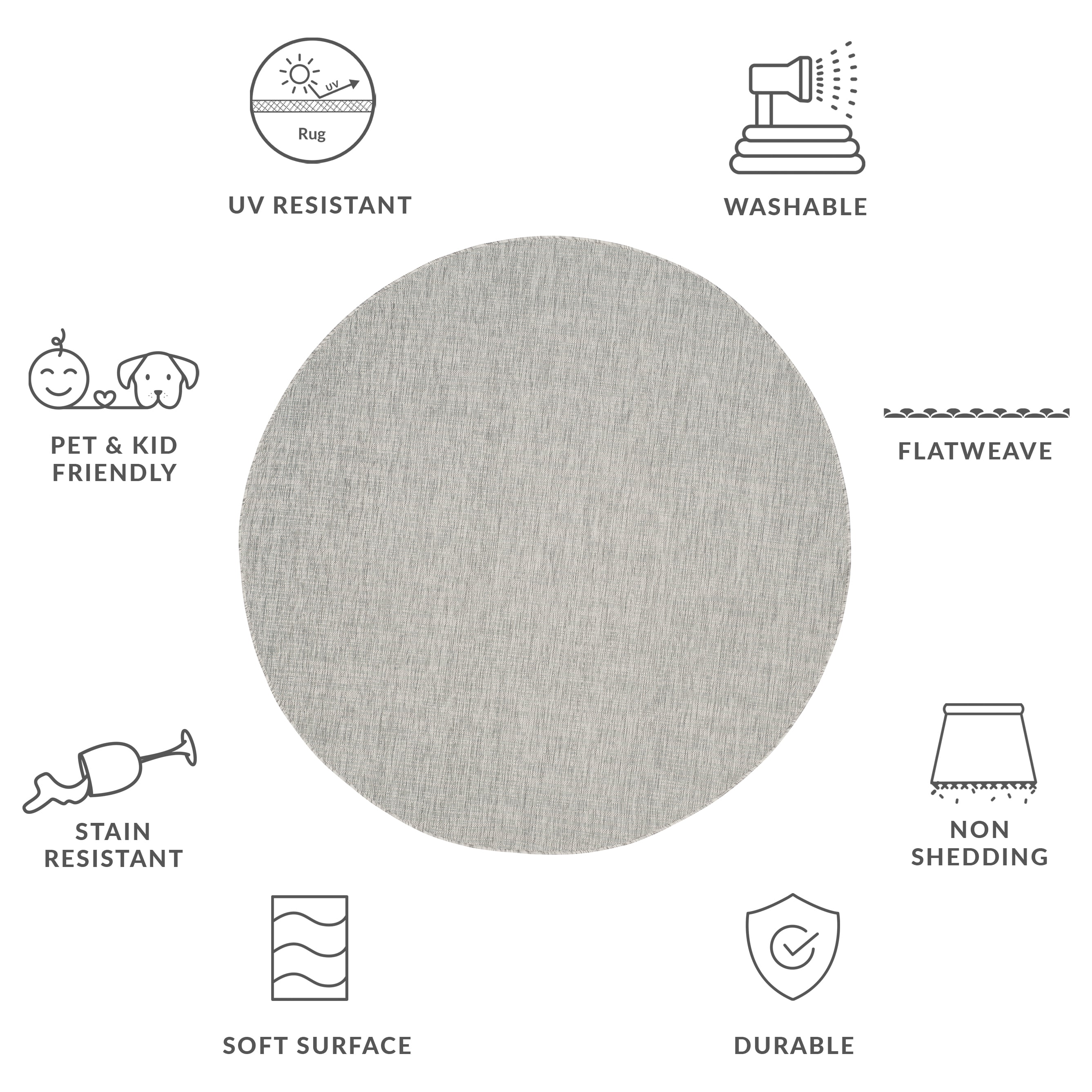 SAFAVIEH Courtyard Samson Solid Indoor/Outdoor Area Rug, 6'7" x 6'7" Round, Grey/Turquoise