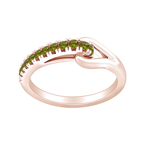 AFFY Round Shape Simulated Peridot Fashion Promise Engagement Ring 14k Rose Gold Over Sterling Silver Ring Size-6