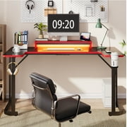 Bestier U-shaped Gaming Desk with Monitor Stand, LED Lights, Headphone Hooks, Cup Holder, 31.5 x 59 in, Carbon Fiber Black