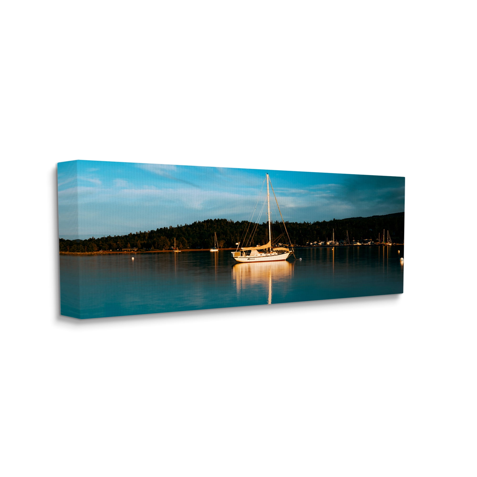 Stupell Industries Boat Lights at Night Landscape Photography Gallery Wrapped Canvas Art Print Wall Art, 30 x 13