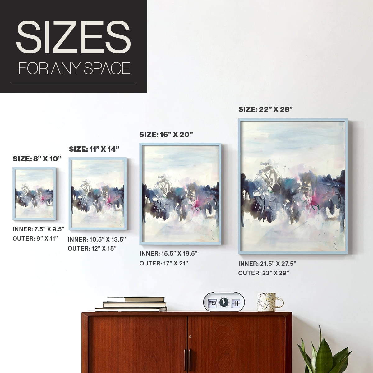 Birds II Framed Print in Blue Solid Wood Framed Print No Nail Hanging