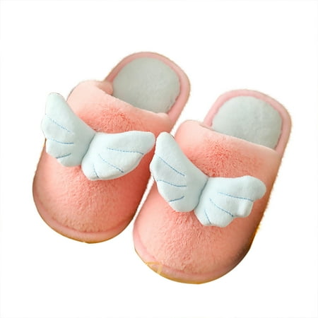 

Binmer Toddler Girls Shoes Plush Wing Keep Warm Non-Slip Shoes Soft Cotton Slippers