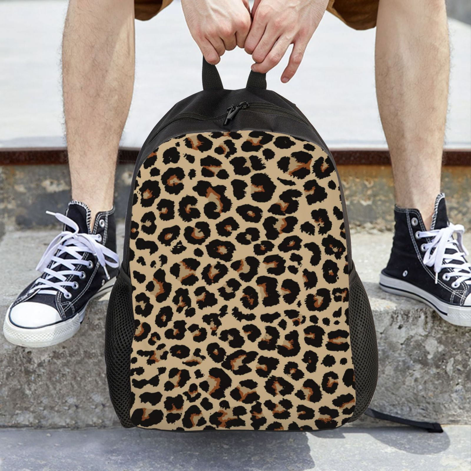 Xecao Leopard Print-1 Print School Backpack with Laptop Compartment Small Travel Laptop Backpack for Women Men Waterproof College Backpack Simple School Bag