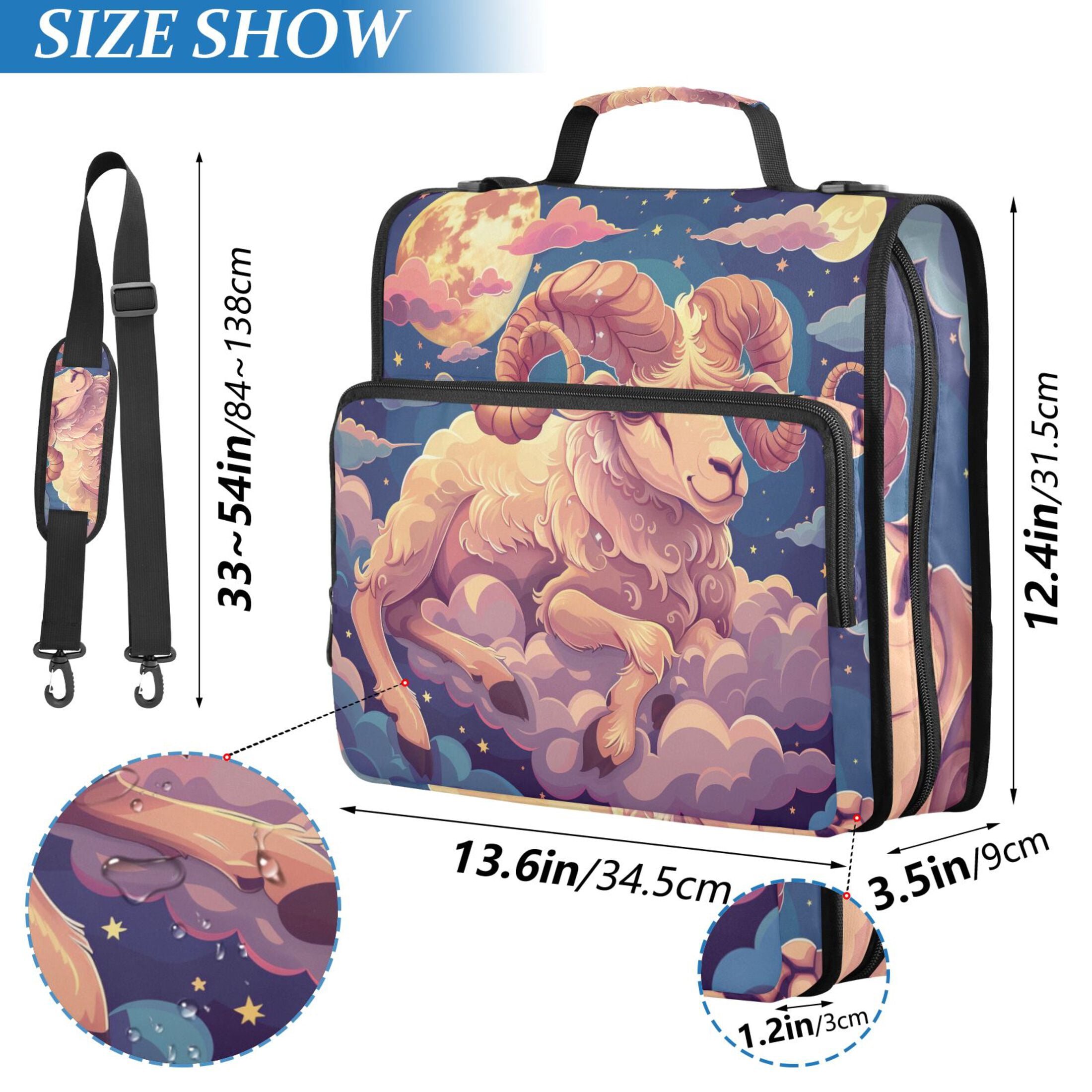 3 Ring Zipper Binder with Shoulder Strap Waterproof Trapper Keeper 2 Inch D-Ring 500 Sheets Capacity Cartoon Sheep Lie on Cloud
