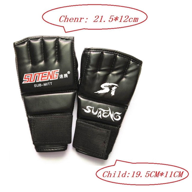 justharion Gants de Boxe Demi-Doigt Mitaines d'Entraînement pour Adultes Noir 3