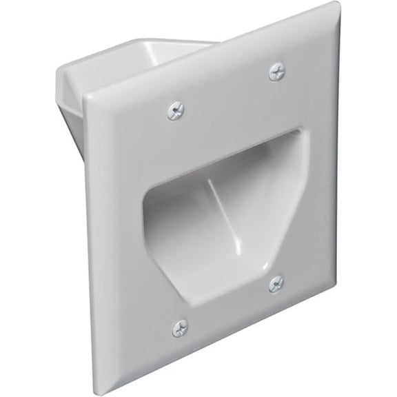 2-Gang Recessed Low Voltage Cable Plate - White
