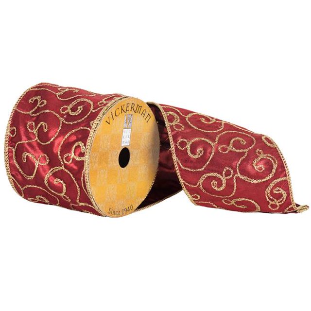 Vickerman Q172157 Ruban Filaire Broderie Rouge et Or 4 Po x 10 Yards