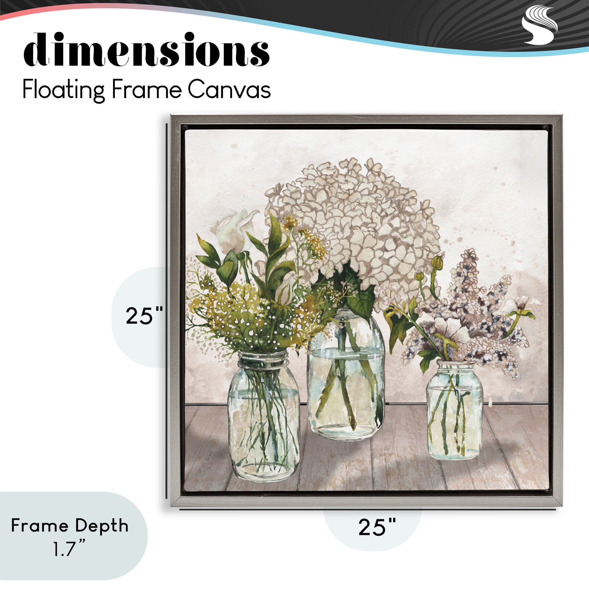 Stupell Industries Jars Of Wildflowers Gray Framed Floater Canvas Wall Art, design by Elizabeth Medley