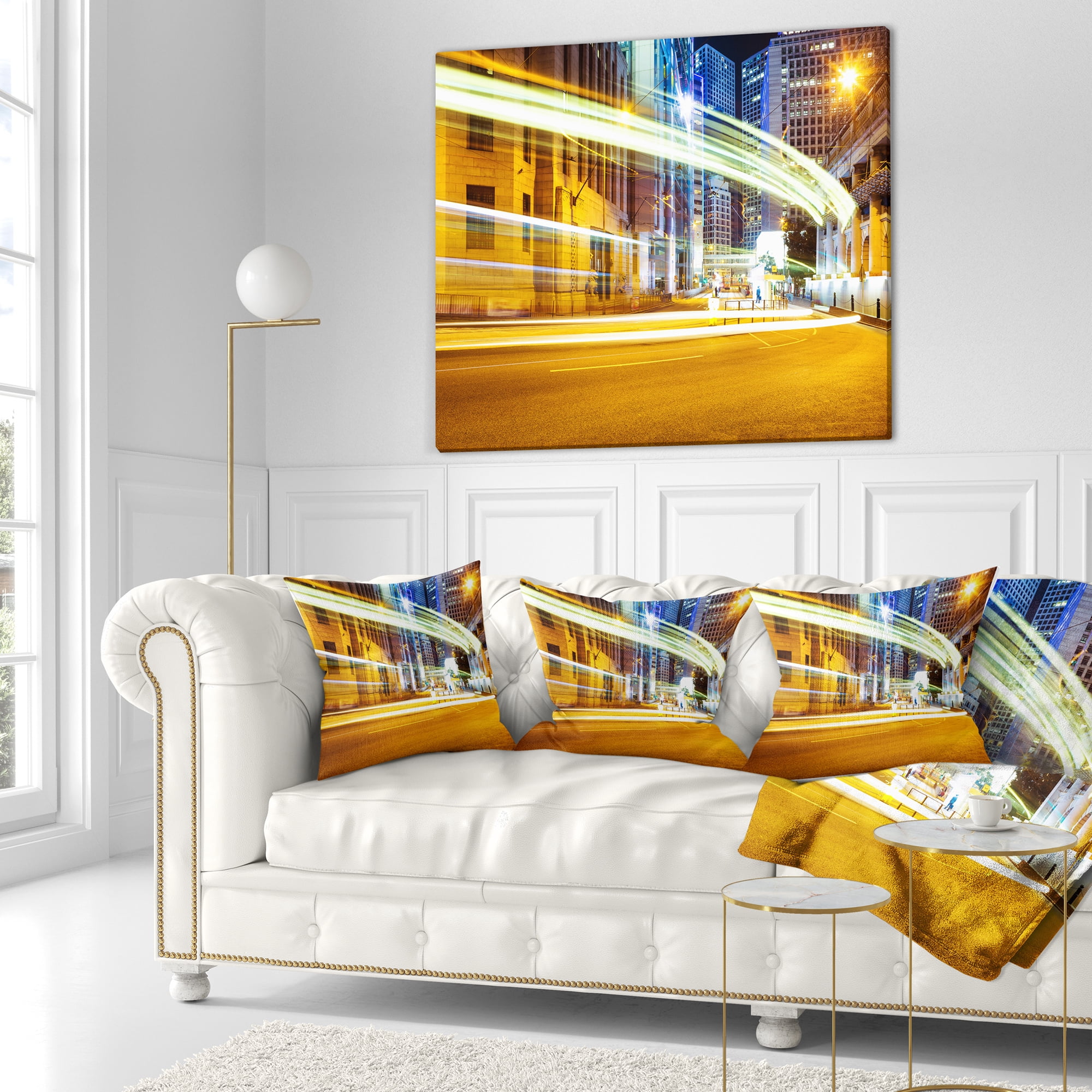 Designart Blur Motion Traffic Trail in Modern City - Throw Pillow - 18x18