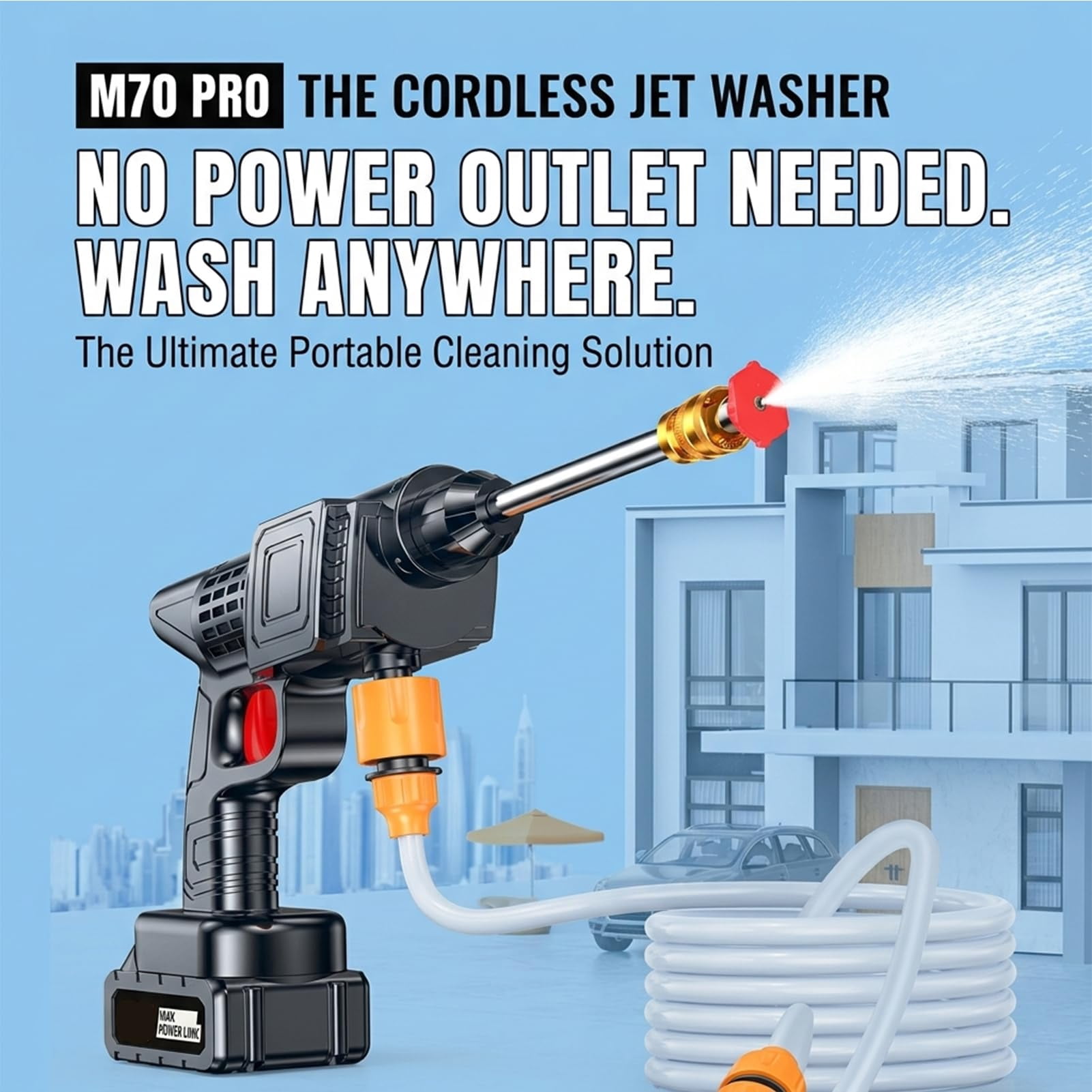 Cordless Jet Washer,Portable Power Washer with 5M Hose, Adjustable Nozzle, Rechargeable Handheld Jet Wash Cleaner for Car/Floor/Garden Cleaning