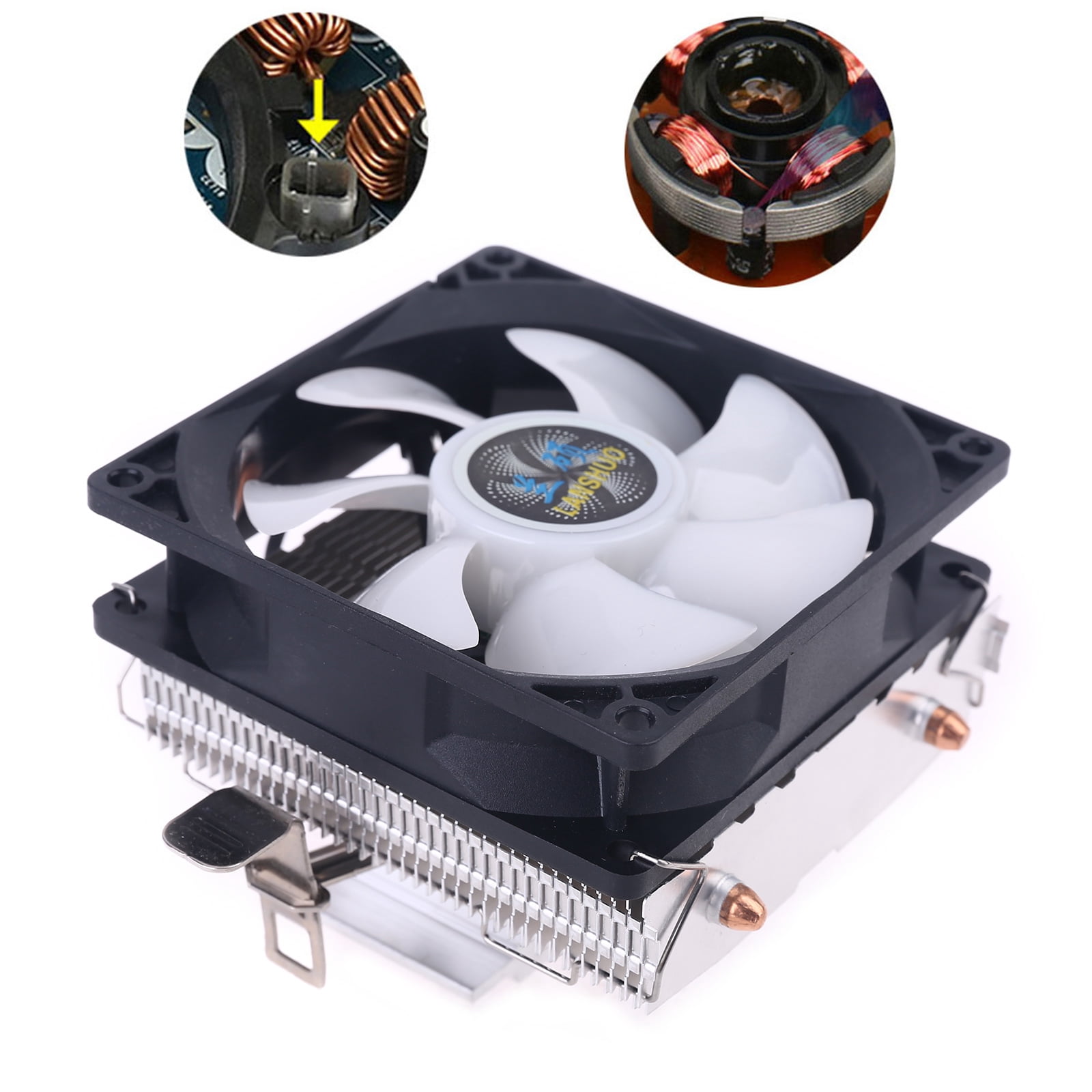 Drrntien Silent CPU Cooler LGA/2011/115X/775 3 Pin PC Cooling Radiator 2 Copper Tubes 5 Colors LED Cooling Fan