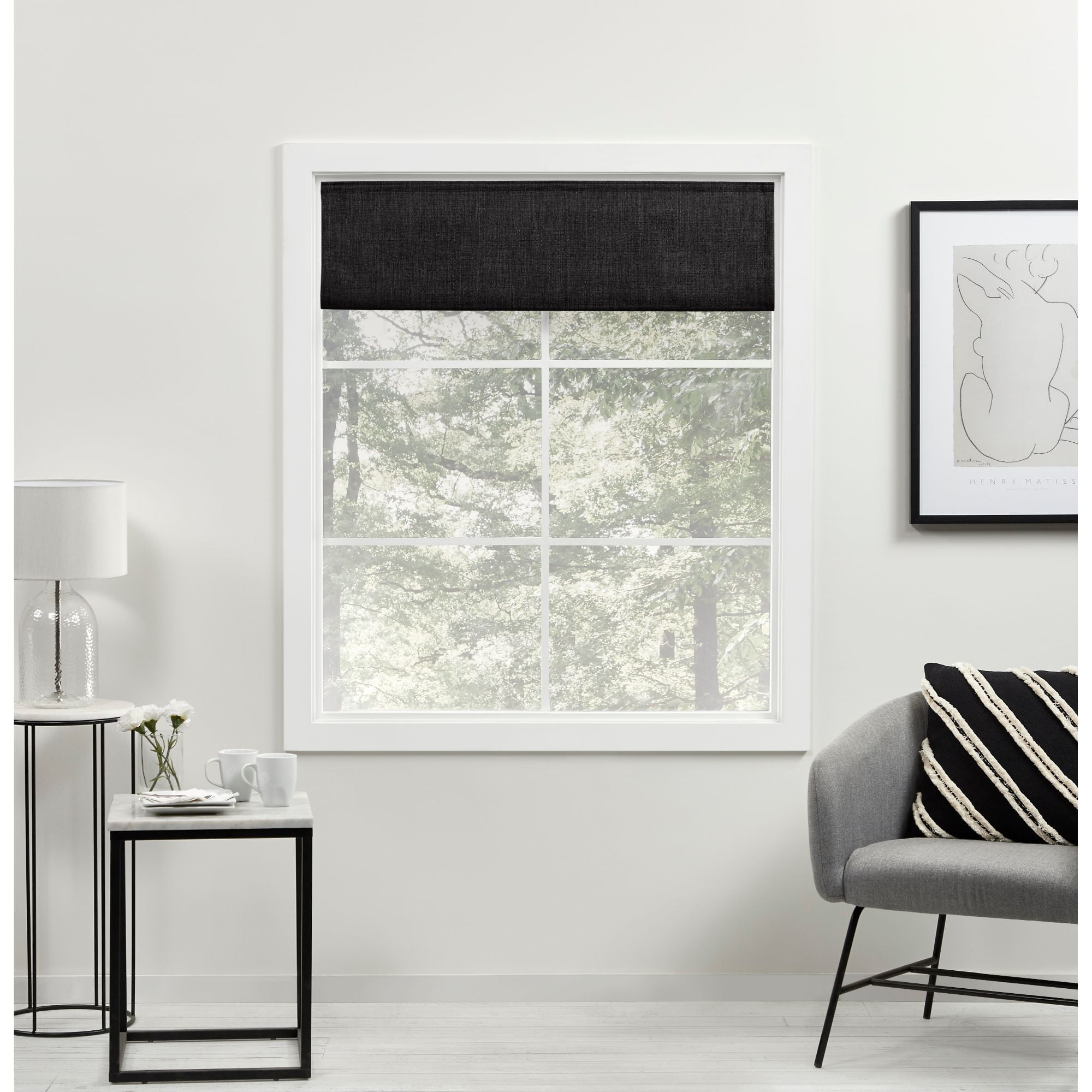 Exclusive Home Acadia 100% Blackout Roman Shade, 27"x64", Black