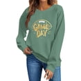 thumbnail image 4 of Gamivast Womens Fashion Hoodies & Sweatshirts Game Day Gold Glitter Football Print Crew Neck Long Sleeve Pullover Tops Trendy Casual Athletic Wear, 4 of 5