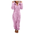 thumbnail image 2 of SDNall Womens Fleece Onesies Pajamas Jumpsuit Long Sleeve Hooded Jumpsuit Pajamas Casual Winter Warm Rompe Sleepwear (Purple, Sizes S-XXXXXL), 2 of 9