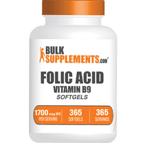 BulkSupplements Folic Acid (Vitamin B9) Softgels - 1700 mcg DFE per Serving (365 Softgels - 365 Servings)