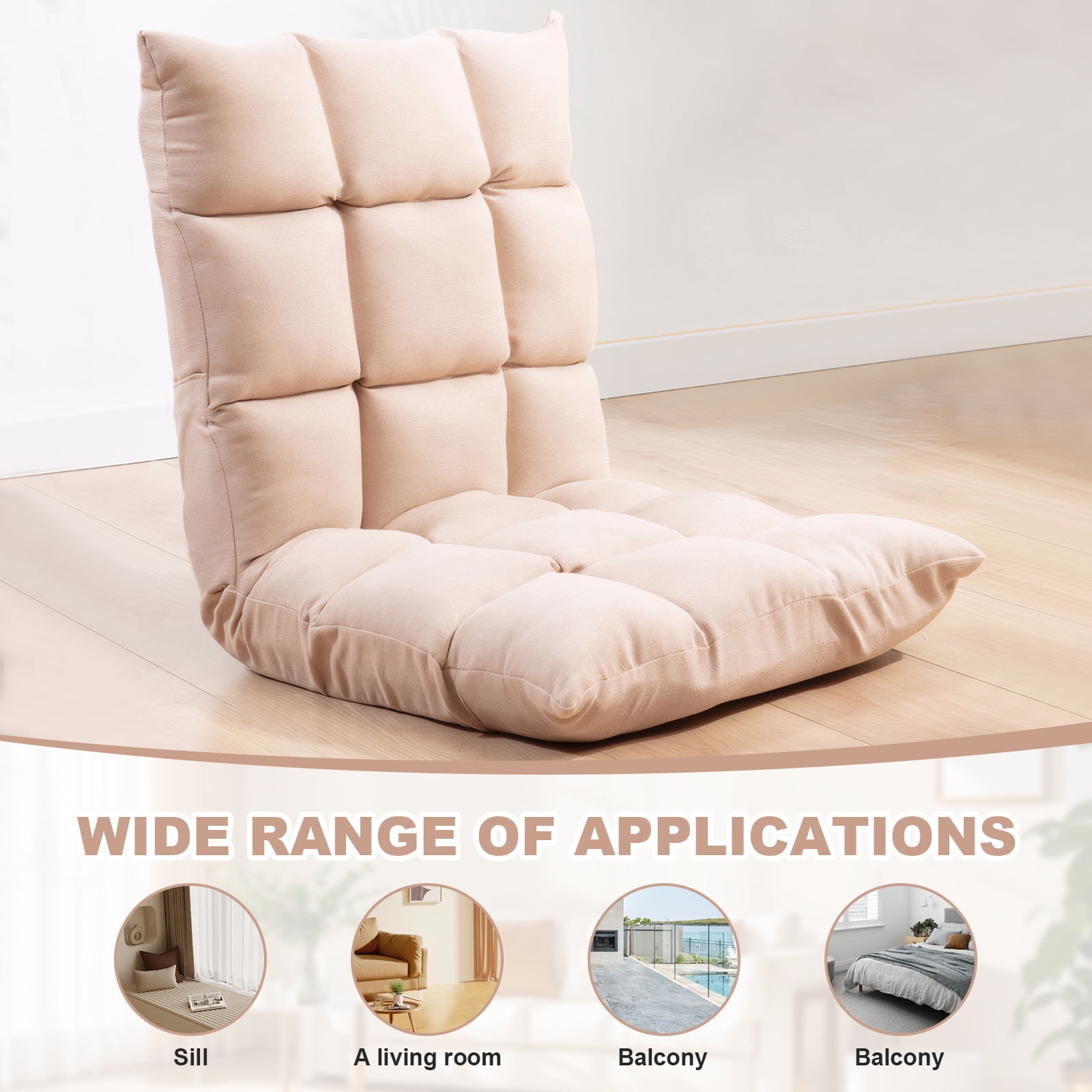 Eurhowing 5-Position Adjustable Floor Chair Folding Gaming Chair, Ergonomic Foldable Lounge Chair, Portable Floor Recliner for TV Watching, Reading, Living Room, Beige