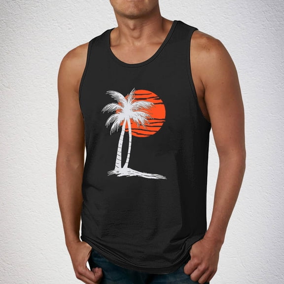 qelini Mens Tank Tops Vest Top Crewneck Sleeveless Workout Shirt Vest Tropical Print Muscle Tee