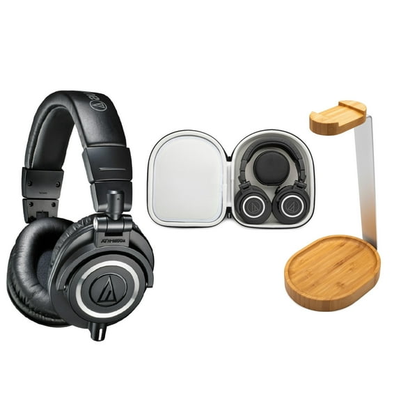 Audio-Technica ATH-M50X Studio Headphones Bundle with Knox Gear Wooden Stand and Protective Case