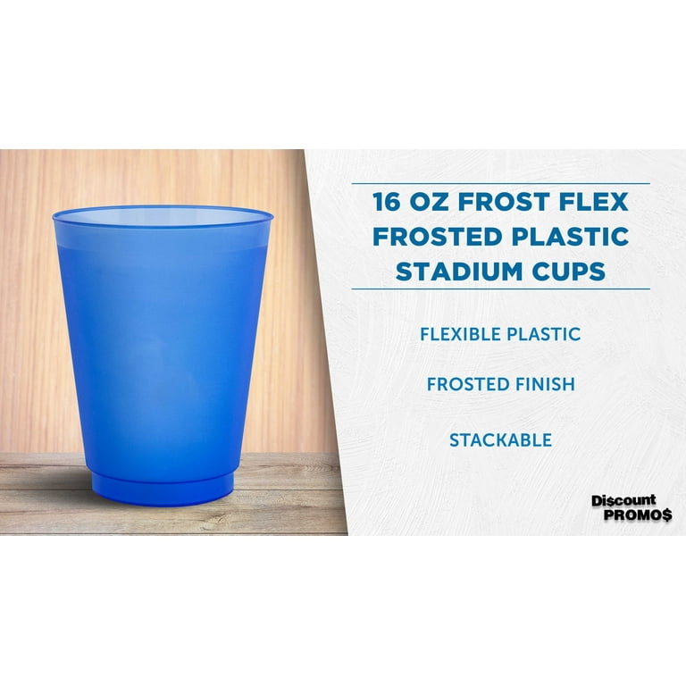 Frosted Plastic Stadium Cup 16 oz. Set of 10, Bulk Pack - Shatterproof,  Flexible, Reusable Party Cups - Blue
