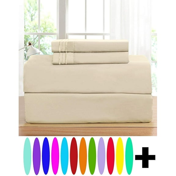 Elegant Comfort 4 Piece Bed Sheets, 1500 Thread Count MicrofiberTwin, Beige