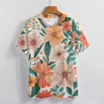 thumbnail image 3 of Floral Colorful Flower Womens Tops Women's Fashion Casual Short Sleeve Flower Print Round Neck Pullover Top Blouse, 3 of 6