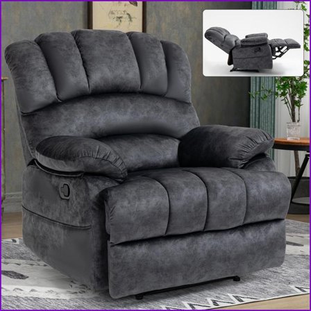 Recliners, Large Manual Recliner Chair for Living Room | Grey | Fabric