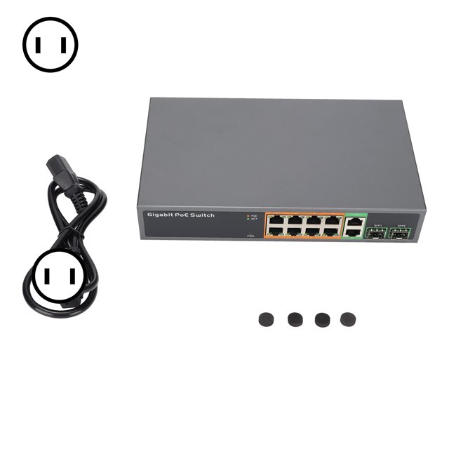 Conmutador POE Gigabit completo RJ45 IEEE 802.3af/at 8 puertos SFP 150W Dispositivo de red 100‑240VUS Enchufe