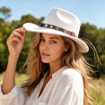 thumbnail image 5 of Qwertyu Cowboy Hat for Men Women Western Cowgirl Hat with Boho Belt Unisex Wide Brim Fedora Hat White, 5 of 6