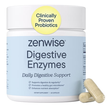 Zenwise Digestive Enzymes with Prebiotics and Probiotics for Women and Men, Supports Digestive Health, 60 Count