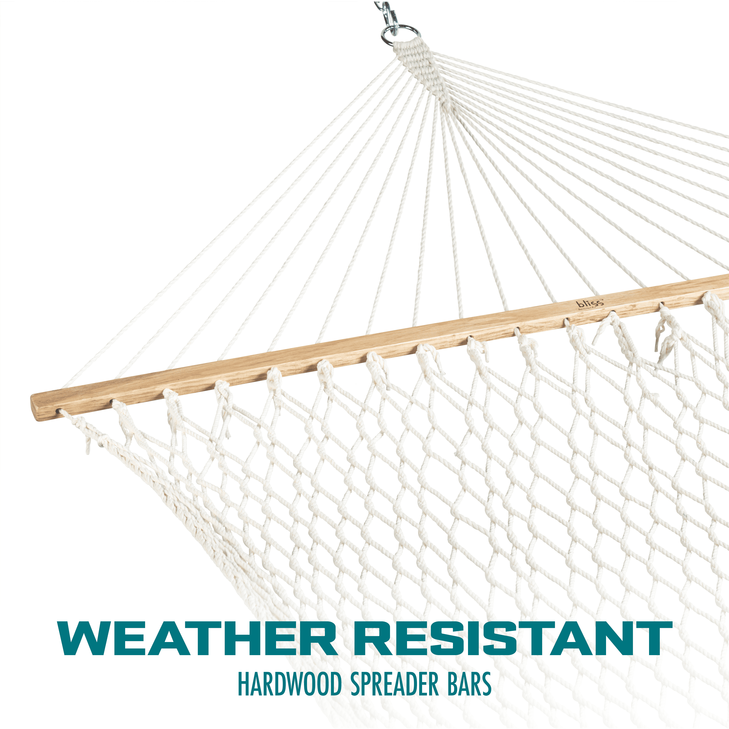 Bliss Hammocks Cotton Rope Hammock W/ Spreader Bar, 60-in. Wide, 450 lb. Capacity - White