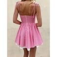 thumbnail image 3 of Pink Gingham Mini Cami Dress With White Ruffle Trim And Tie-Up Spaghetti Straps A-Line Style, 3 of 6