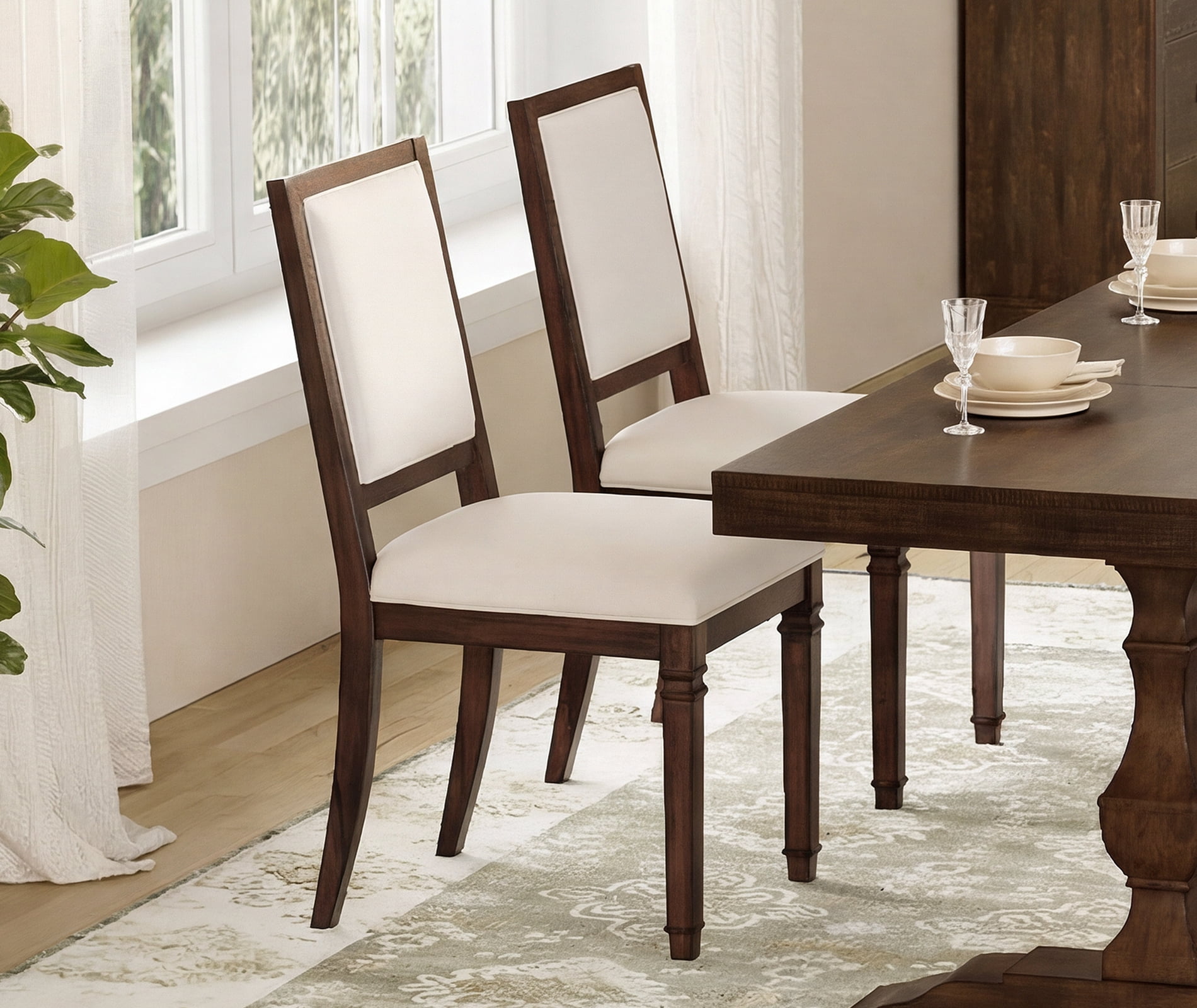 WAMPAT Farmhouse Upholstered Dining Chairs Set of 2,Modern Kitchen Chairs with Fabric Cushion & Solid Back for Dining Room,Living Room,Espresso Brown