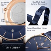 A ALPS Mens Watches Fashion Quartz Men's Watches Ultra Thin Minimalist Wristwatches with Stainless Steel Strap Gift for Man Father's Day Gifts