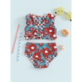thumbnail image 4 of Aojekbee Kids Girl 4th of July Swimsuits Summer Letter Floral Print Knotted Tankini and Elastic Shorts Set Bikini Bathing Suits, 4 of 10