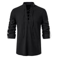 thumbnail image 2 of Men's Renaissance Shirt Pirate Medieval Viking V-Neck top Cotton Linen Long Sleeved Halloween Costume, 2 of 5