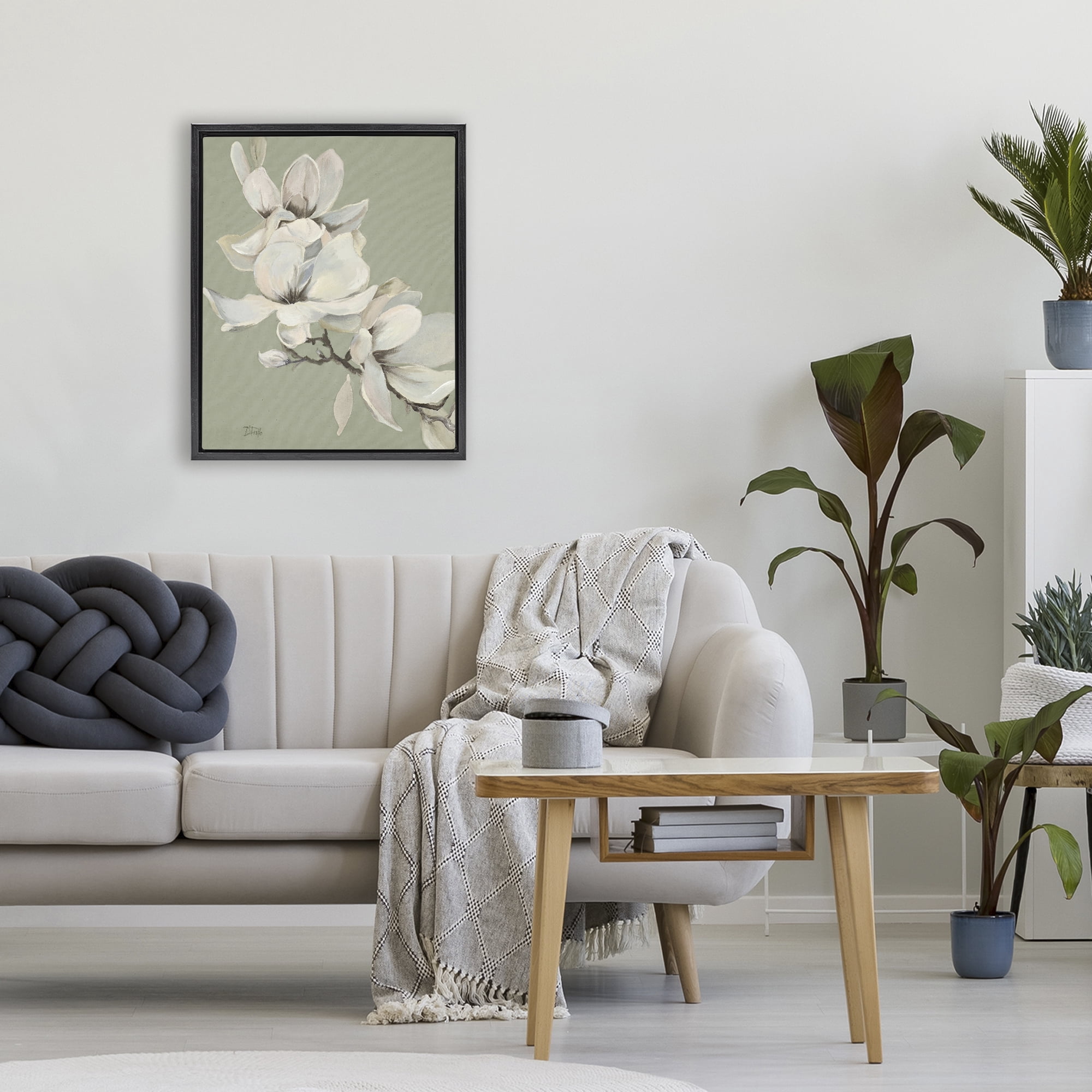 Stupell Industries Magnolias on Sage Florals Black Framed Floater Canvas Wall Art, design by Patricia Pinto