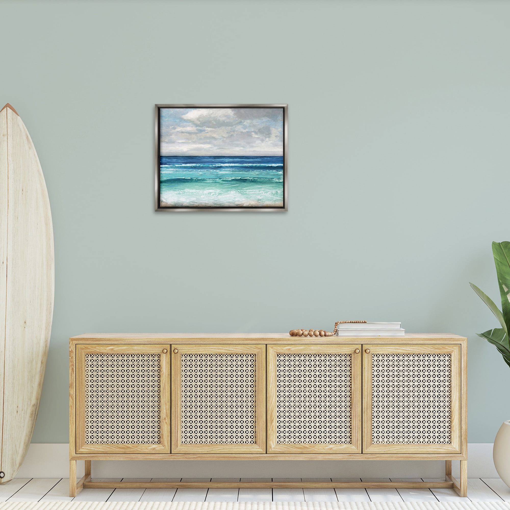 Stupell Industries Abstract Beach Clouds Landscape Painting Gray Floater Framed Canvas Art Print Wall Art, 31 x 25