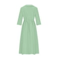 thumbnail image 5 of Meichang Cotton Linen Dresses for Women Solid Lapel Button Midi Dresses 3/4 Sleeve Tie Waist A Line Dresses Flowy Pleated Casual Dresses Green L, 5 of 6