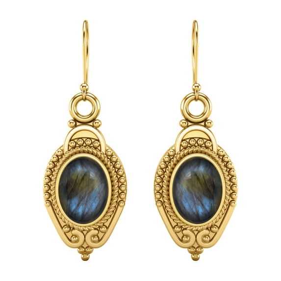 7x5mm Oval Labradorite Dangle Women's Earrings Jewelry 925 Sterling Silver Gold Vermeil